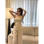 Audrey Linen Two-Piece Set – Striped Beige