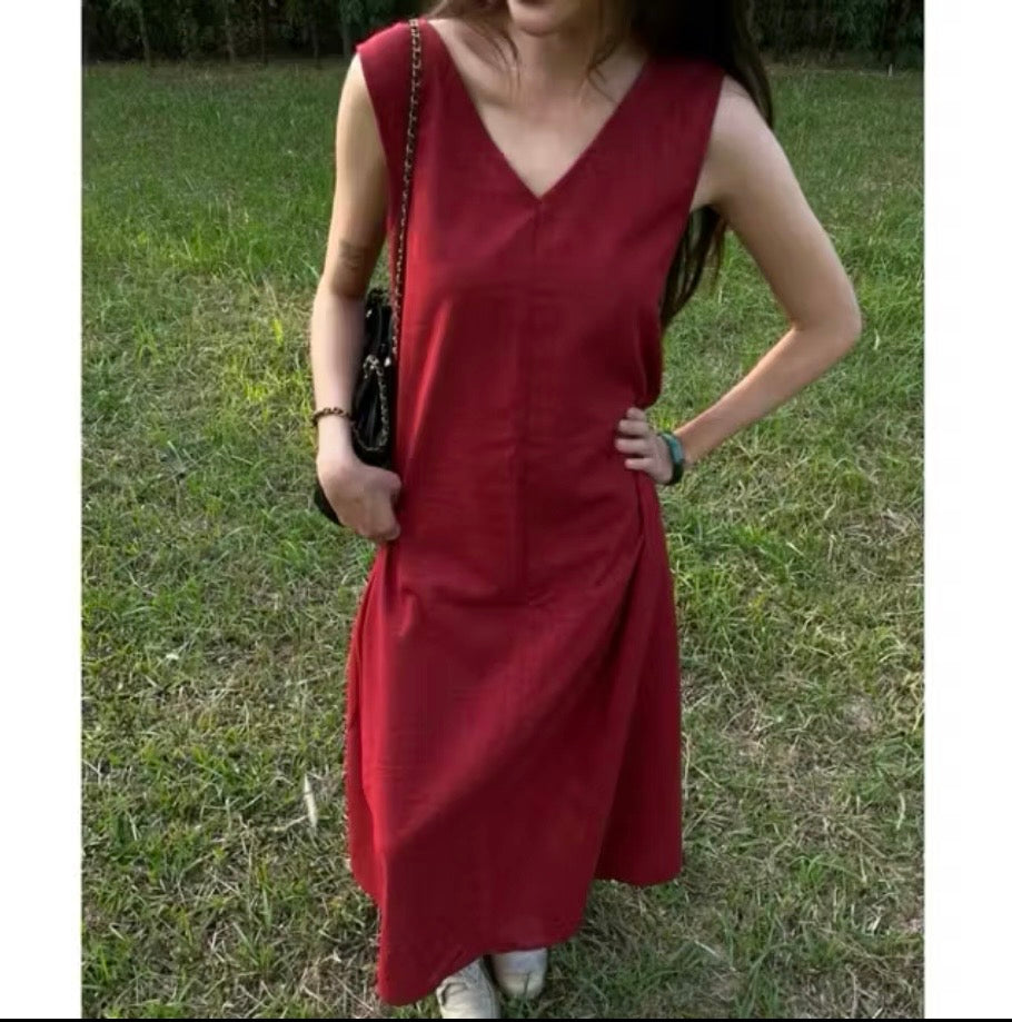 Maroon Linen Dress