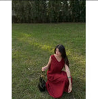 Maroon Linen Dress
