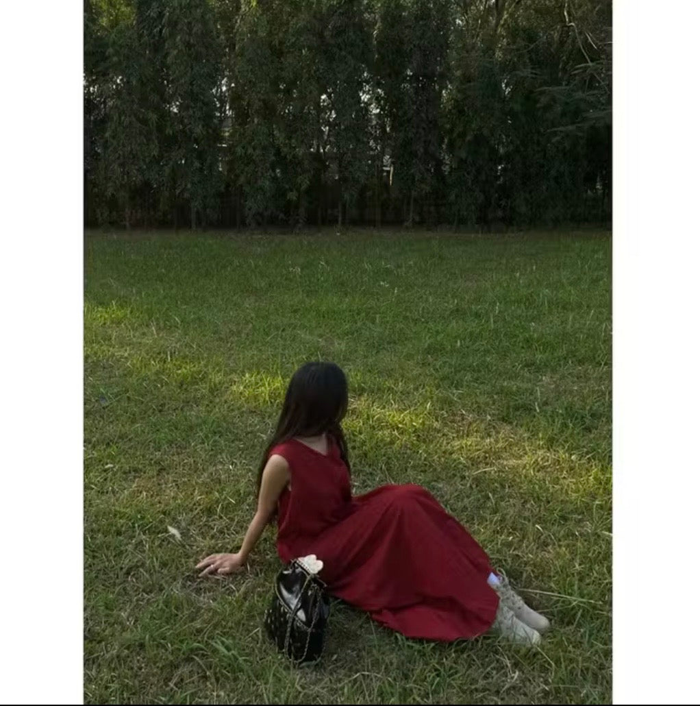 Maroon Linen Dress