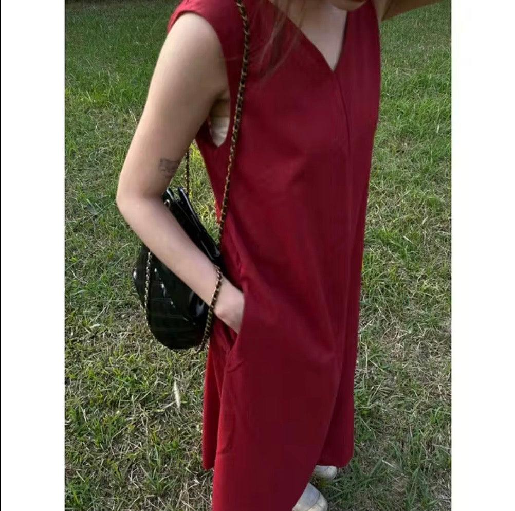 Maroon Linen Dress