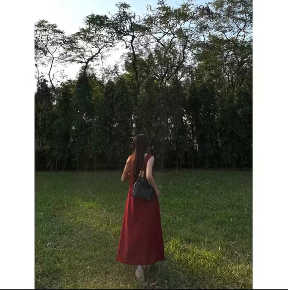 Maroon Linen Dress