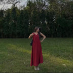 Maroon Linen Dress