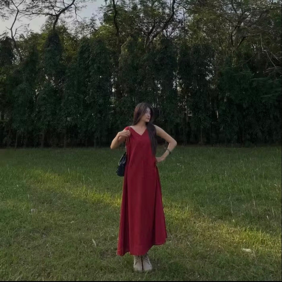 Maroon Linen Dress