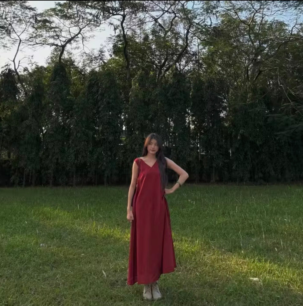 Maroon Linen Dress