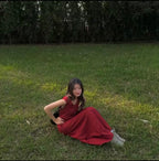 Maroon Linen Dress