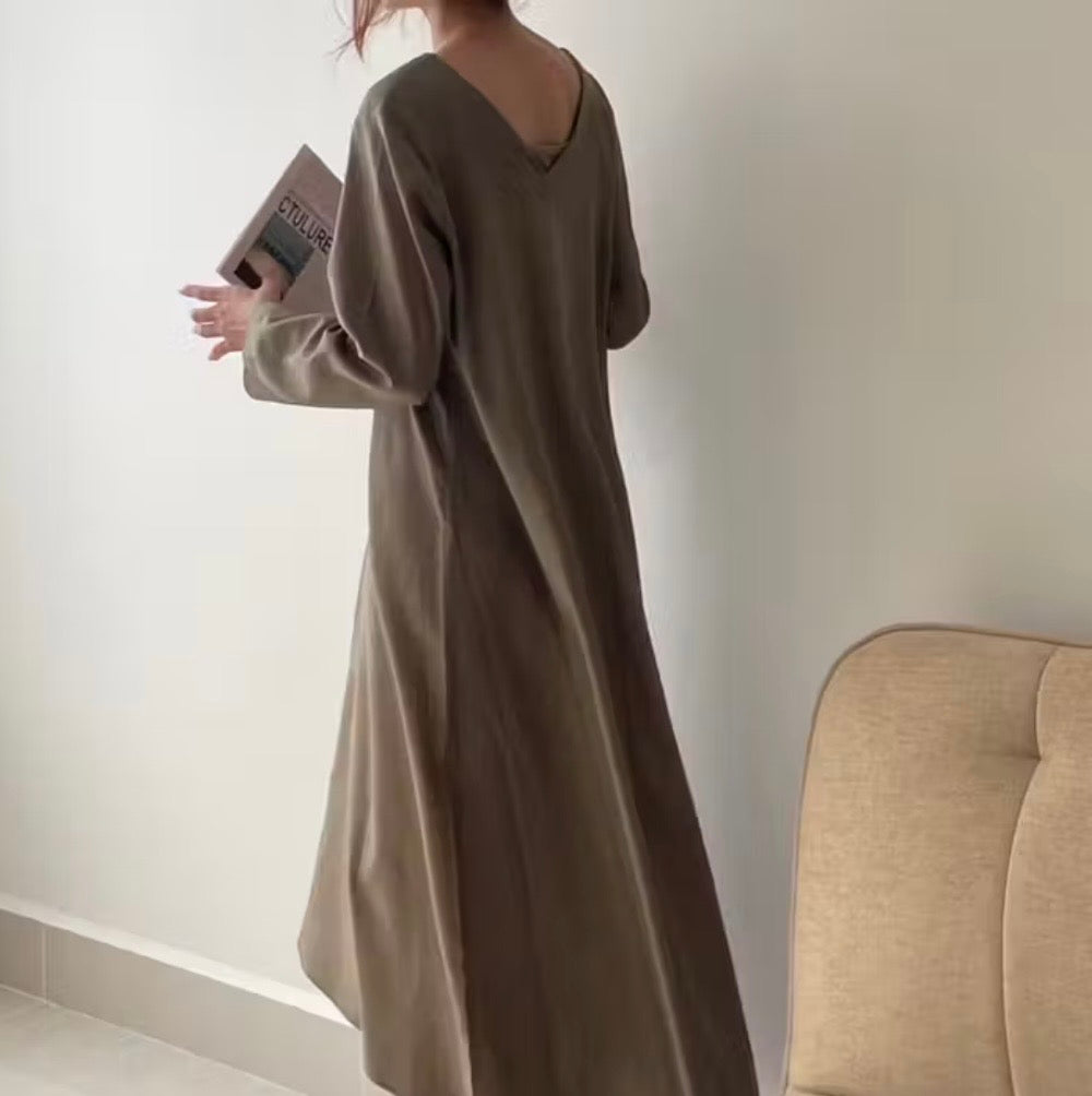 PAAES Long Sleeve Linen Dress